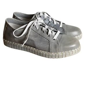 Italian Grey Leather Sneakers, New in Box